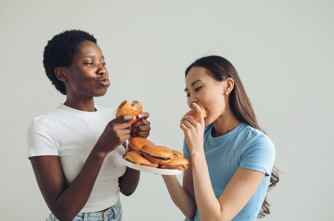two girls overeating
